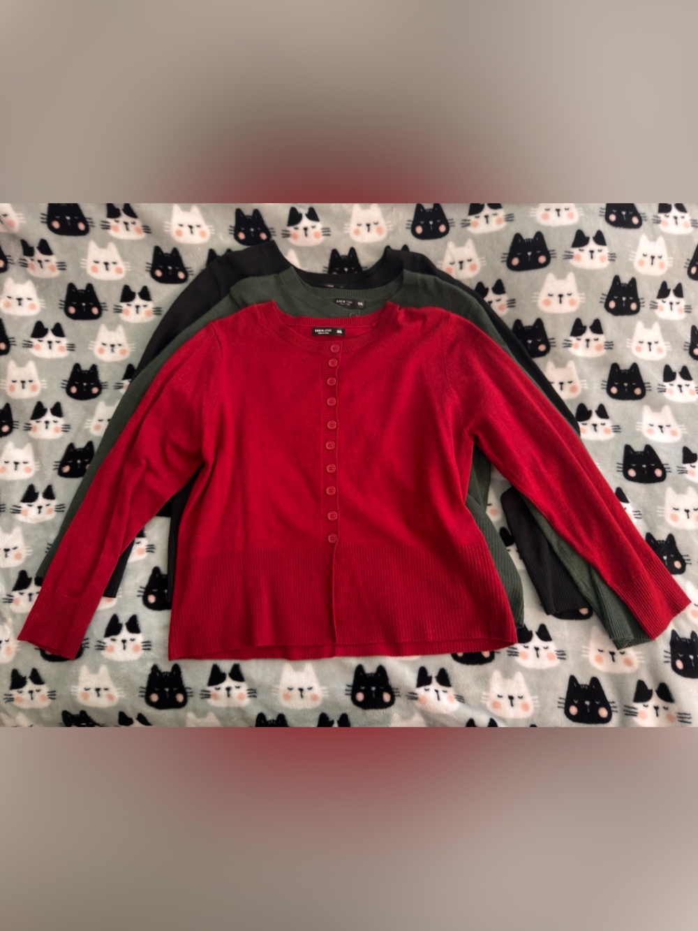 Bundle of Classic Black, Green and Burgundy Button-Front Cardigan